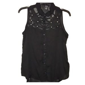 Black sheer cage top with stud detail